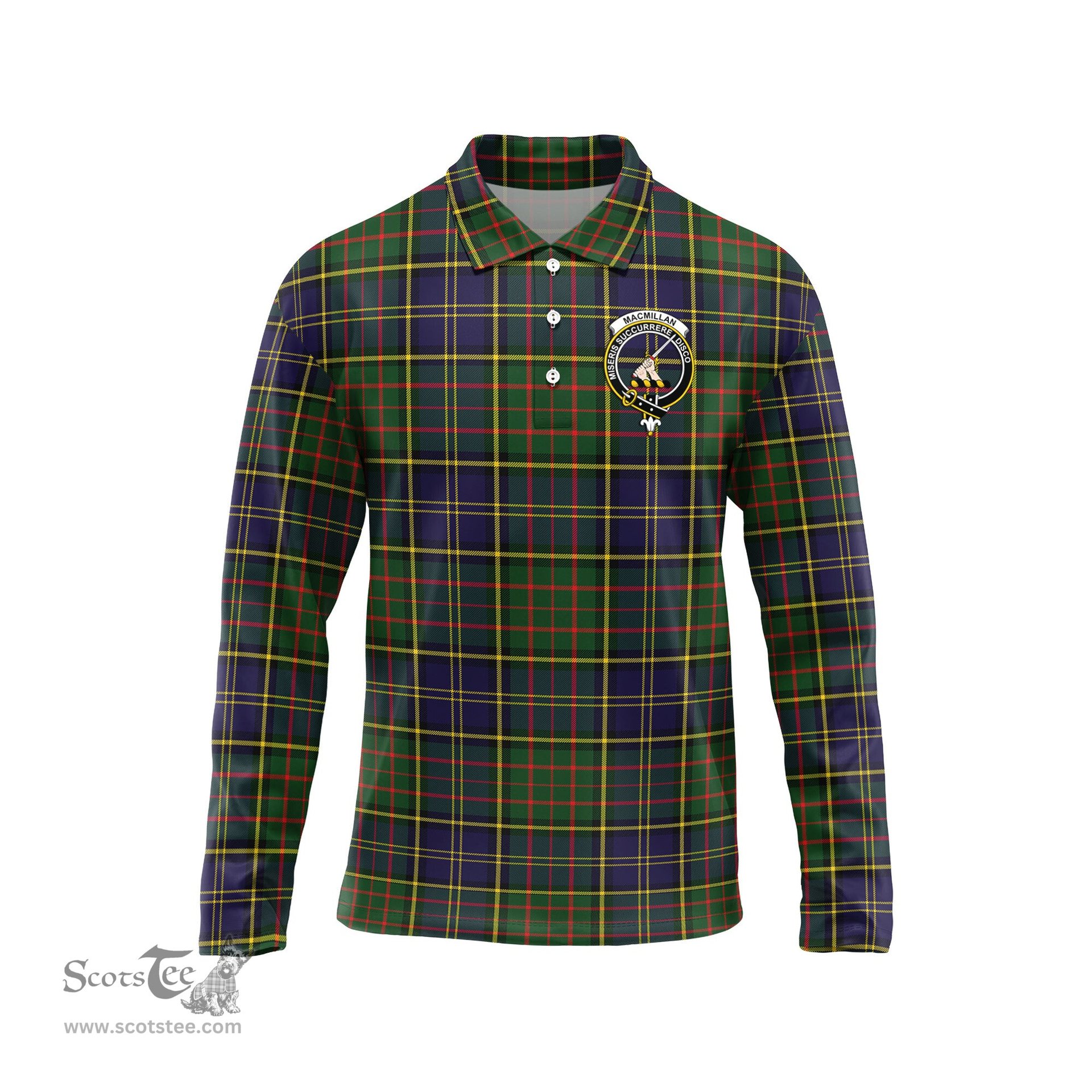 Scottish MacMillan Hunting Modern Clan Crest Tartan Polo Long Sleeve Plaid Polo Shirt