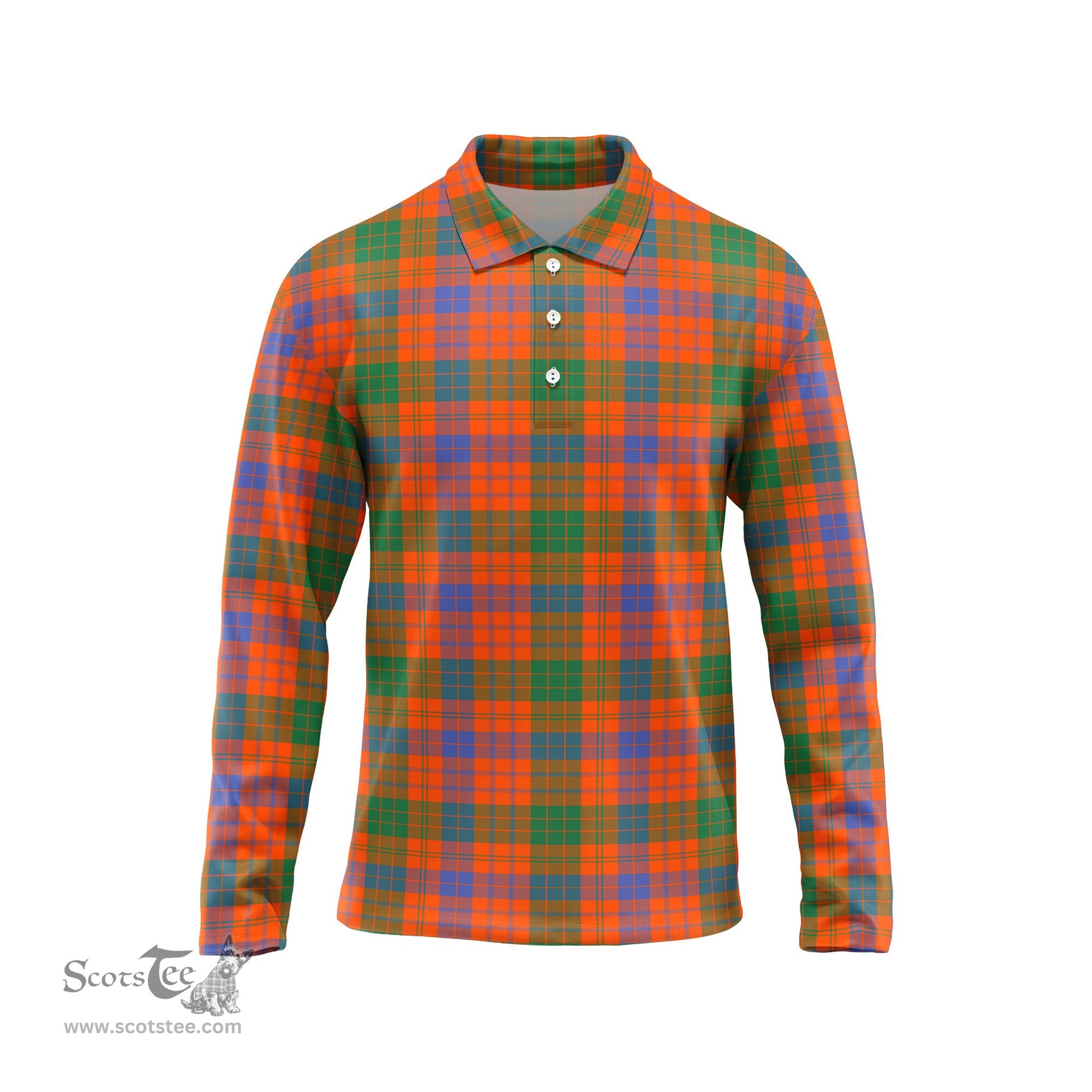 Scottish Ross Ancient Tartan Long Sleeve Plaid Polo Shirt