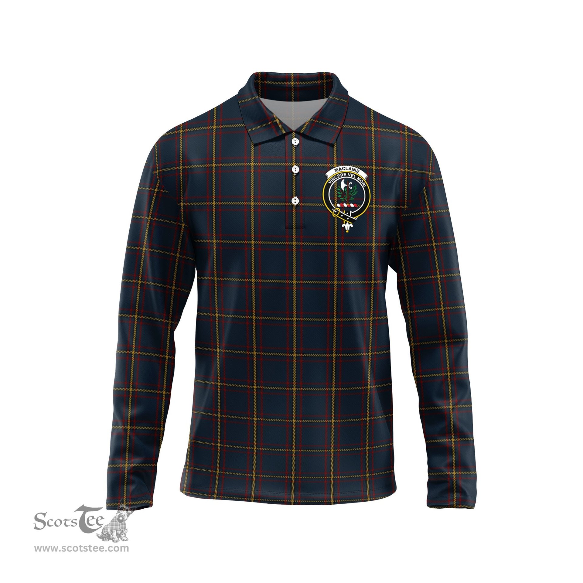 Scottish MacLaine of Lochbuie Hunting Clan Crest Tartan Polo Long Sleeve Plaid Polo Shirt