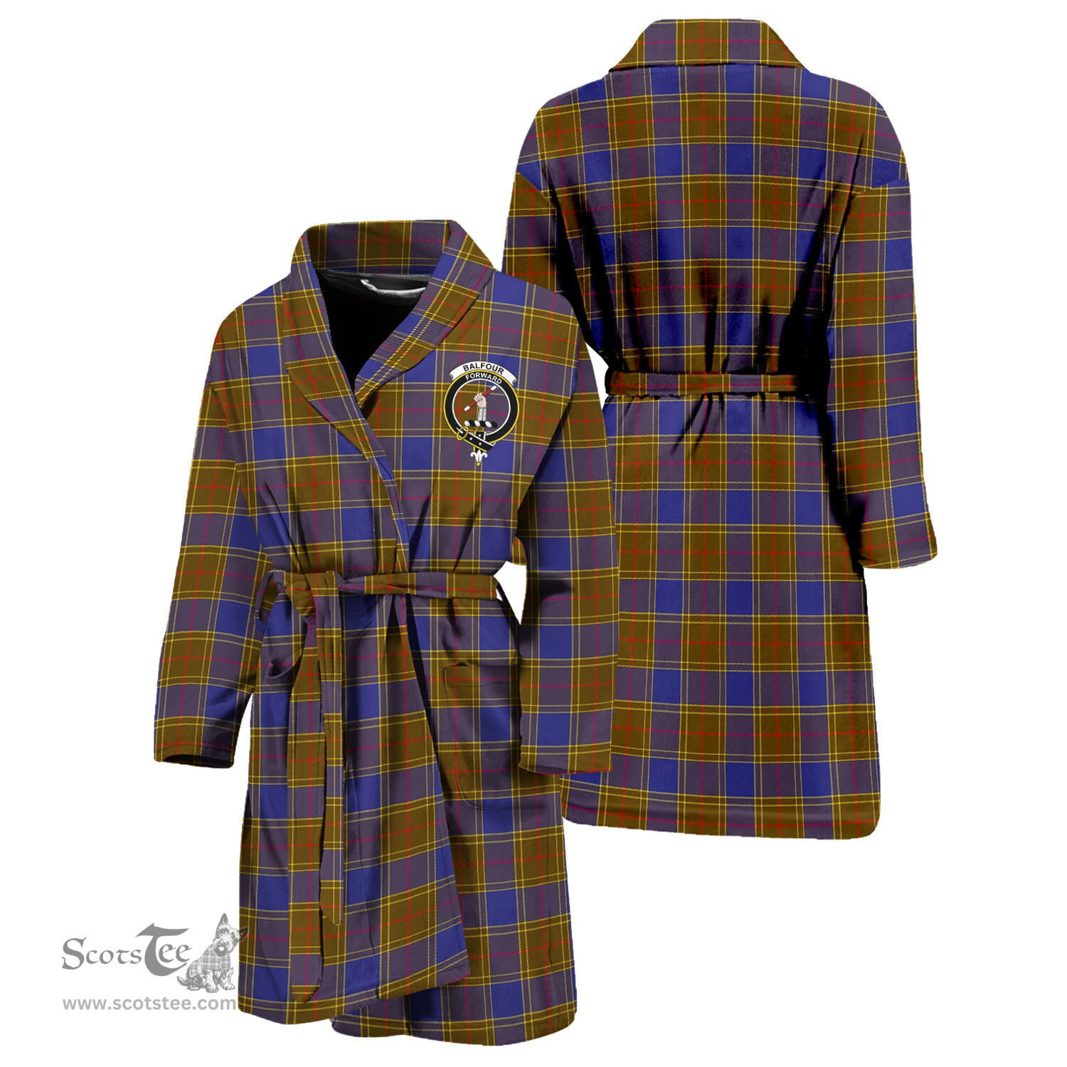 Scottish Balfour Modern Clan Family Crest Tartan Bathrobe