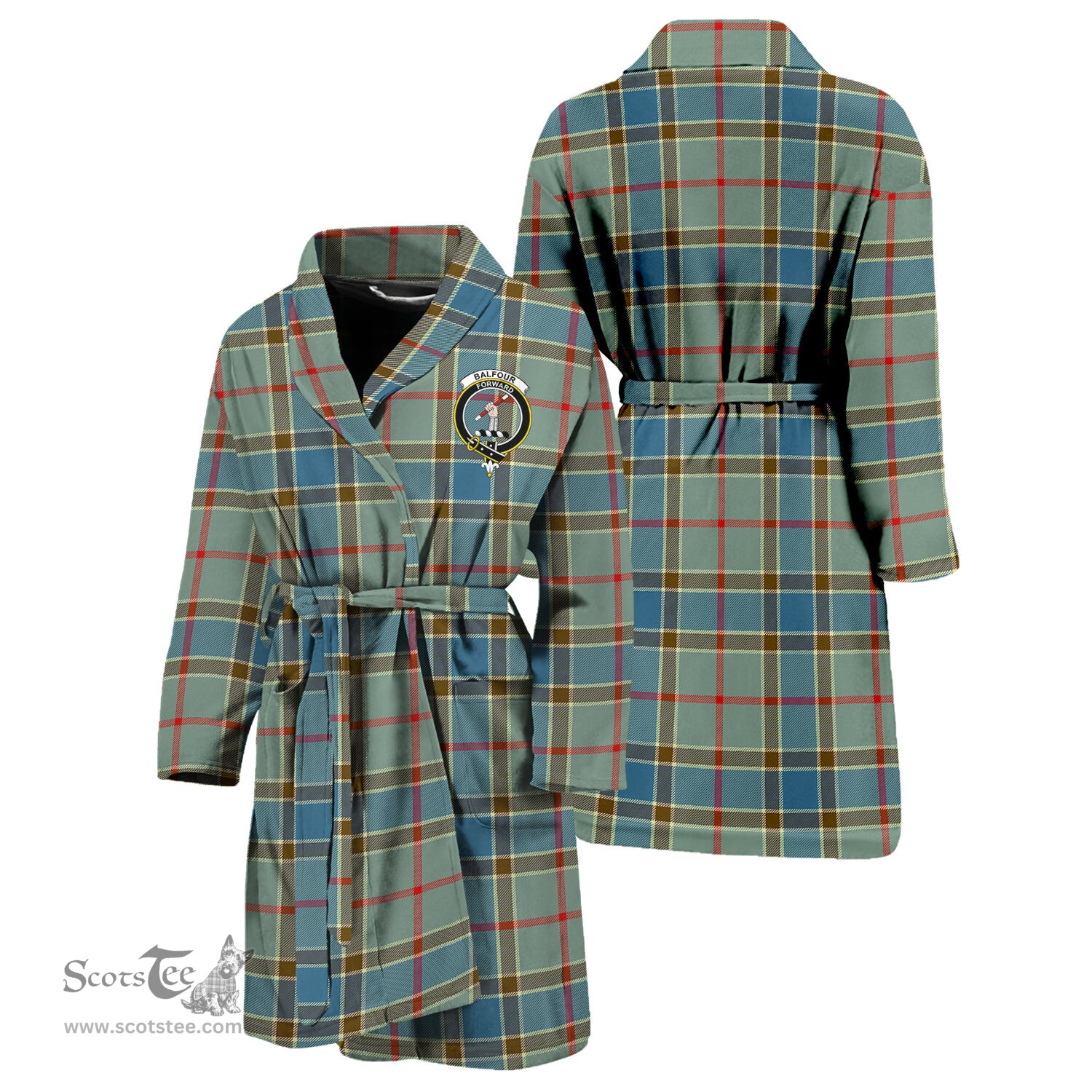 Scottish Balfour Blue Clan Family Crest Tartan Bathrobe