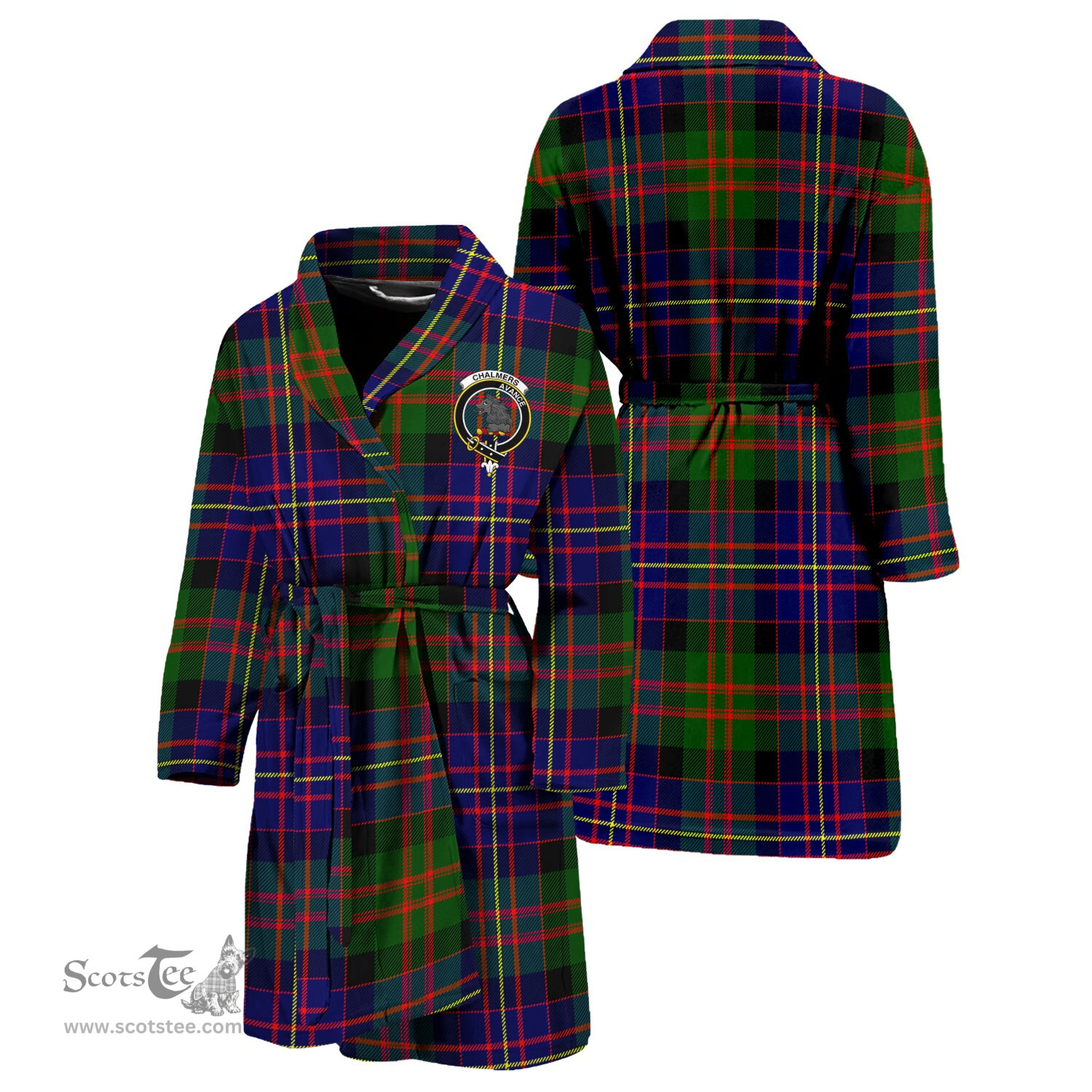 Scottish Chalmers Modern Clan Family Crest Tartan Bathrobe