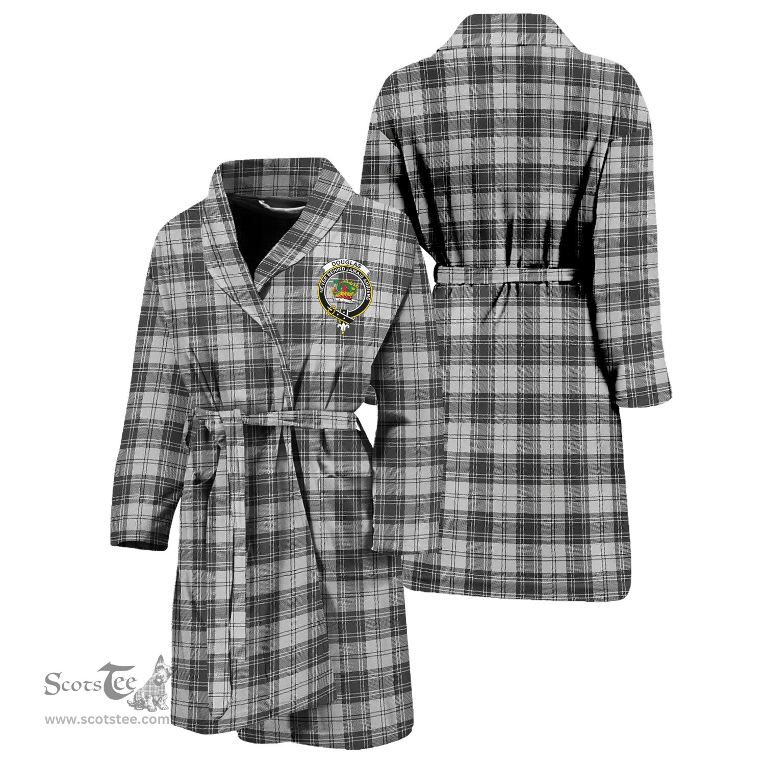 Scottish Douglas Grey Modern Clan Family Crest Tartan Bathrobe