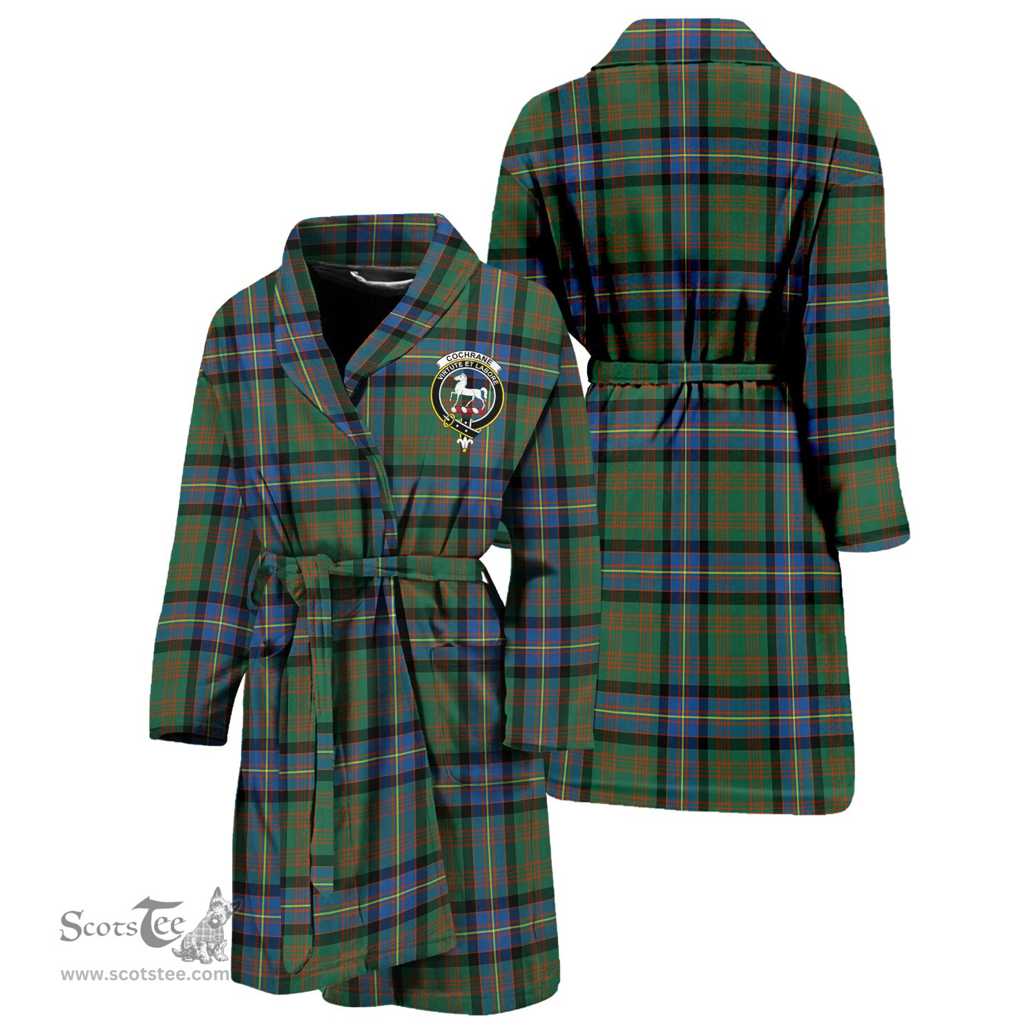 Scottish Cochrane Ancient Clan Family Crest Tartan Bathrobe