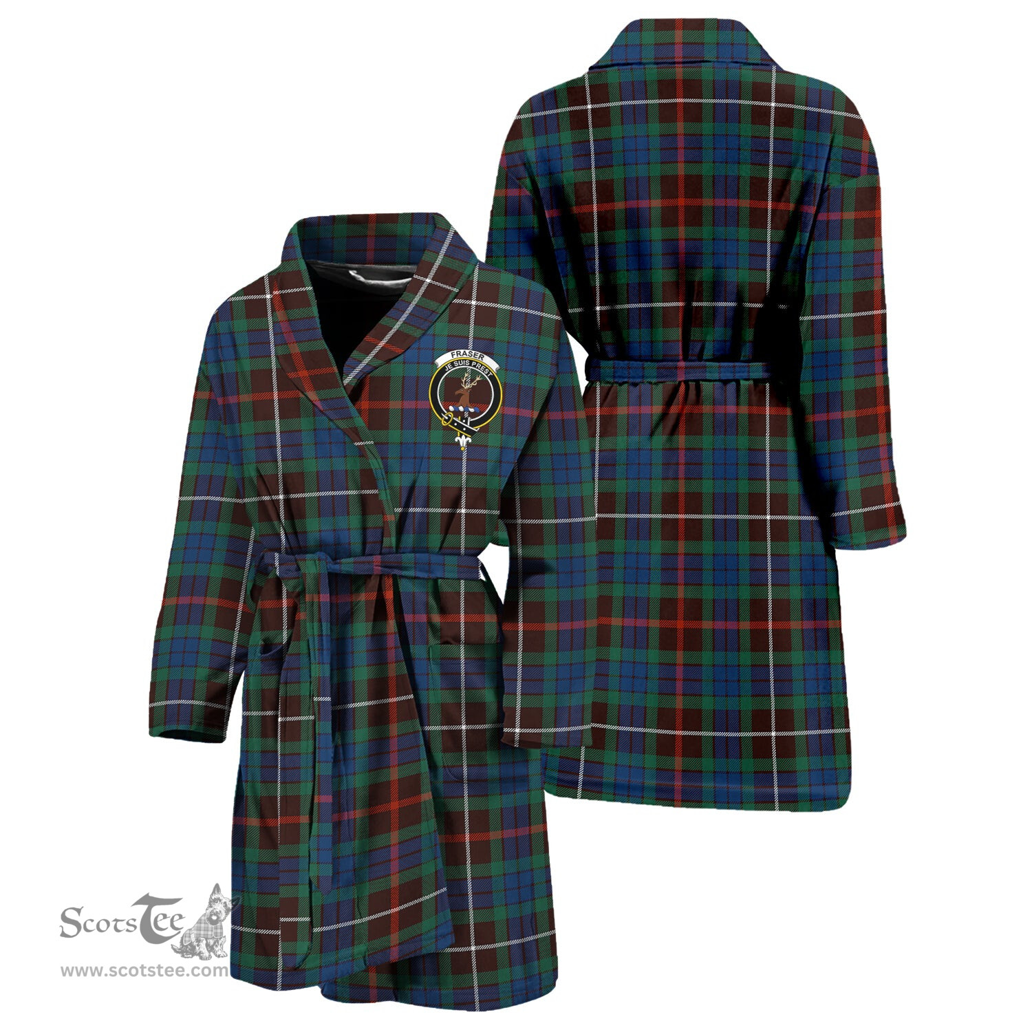 Scottish Fraser Hunting Ancient Clan Family Crest Tartan Bathrobe
