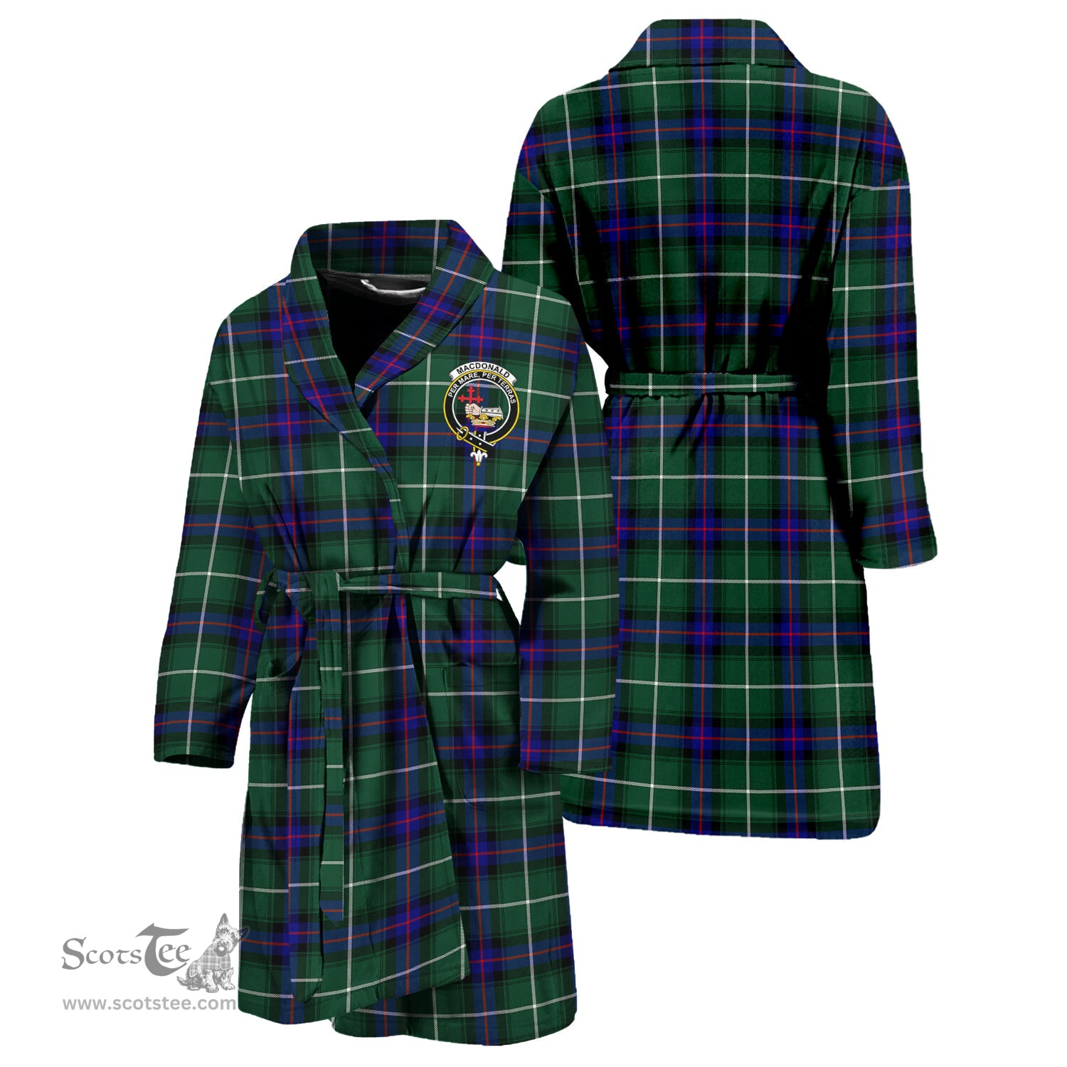 Scottish MacDonald of the Isles Hunting Modern Clan Family Crest Tartan Bathrobe
