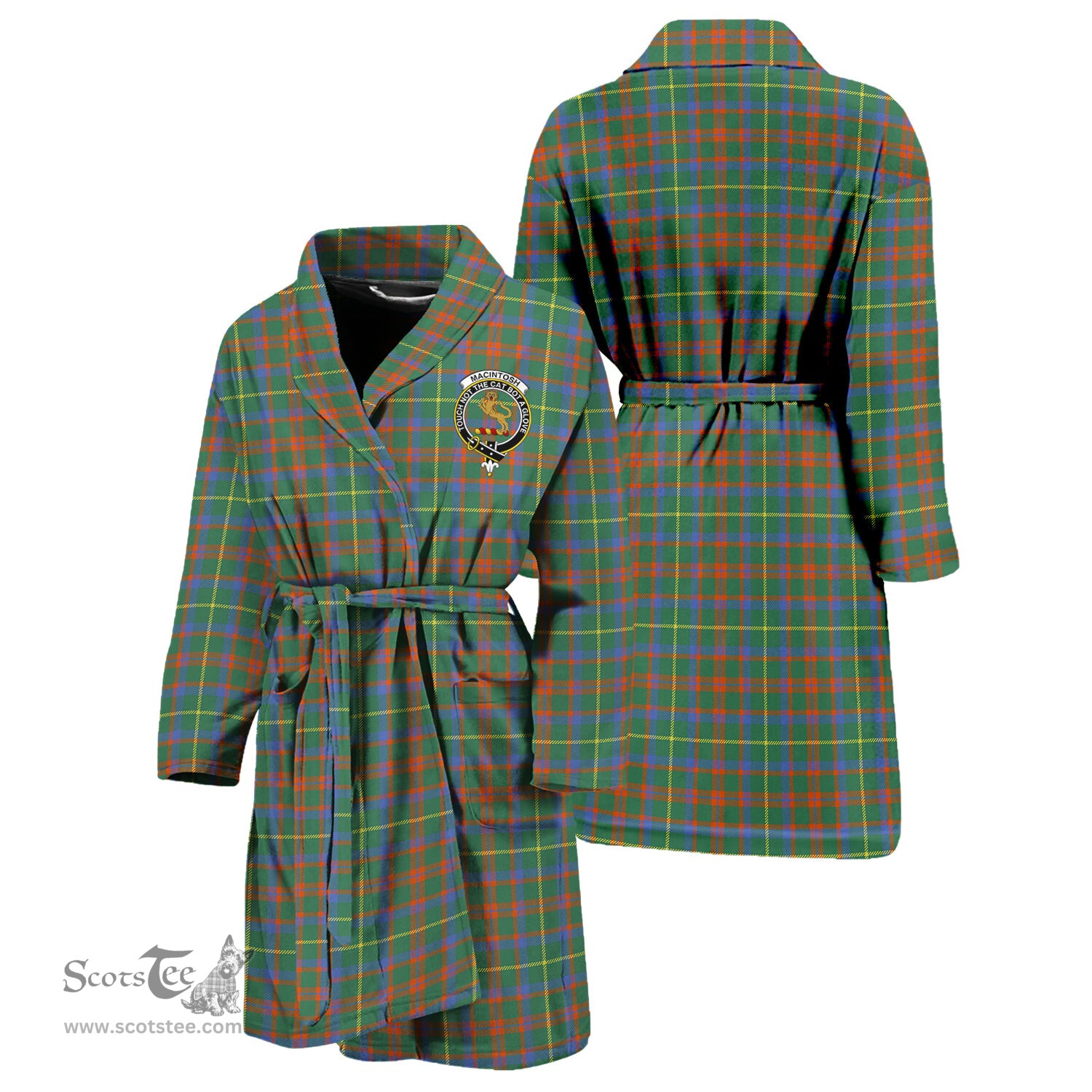 Scottish MacIntosh Hunting Ancient Clan Family Crest Tartan Bathrobe
