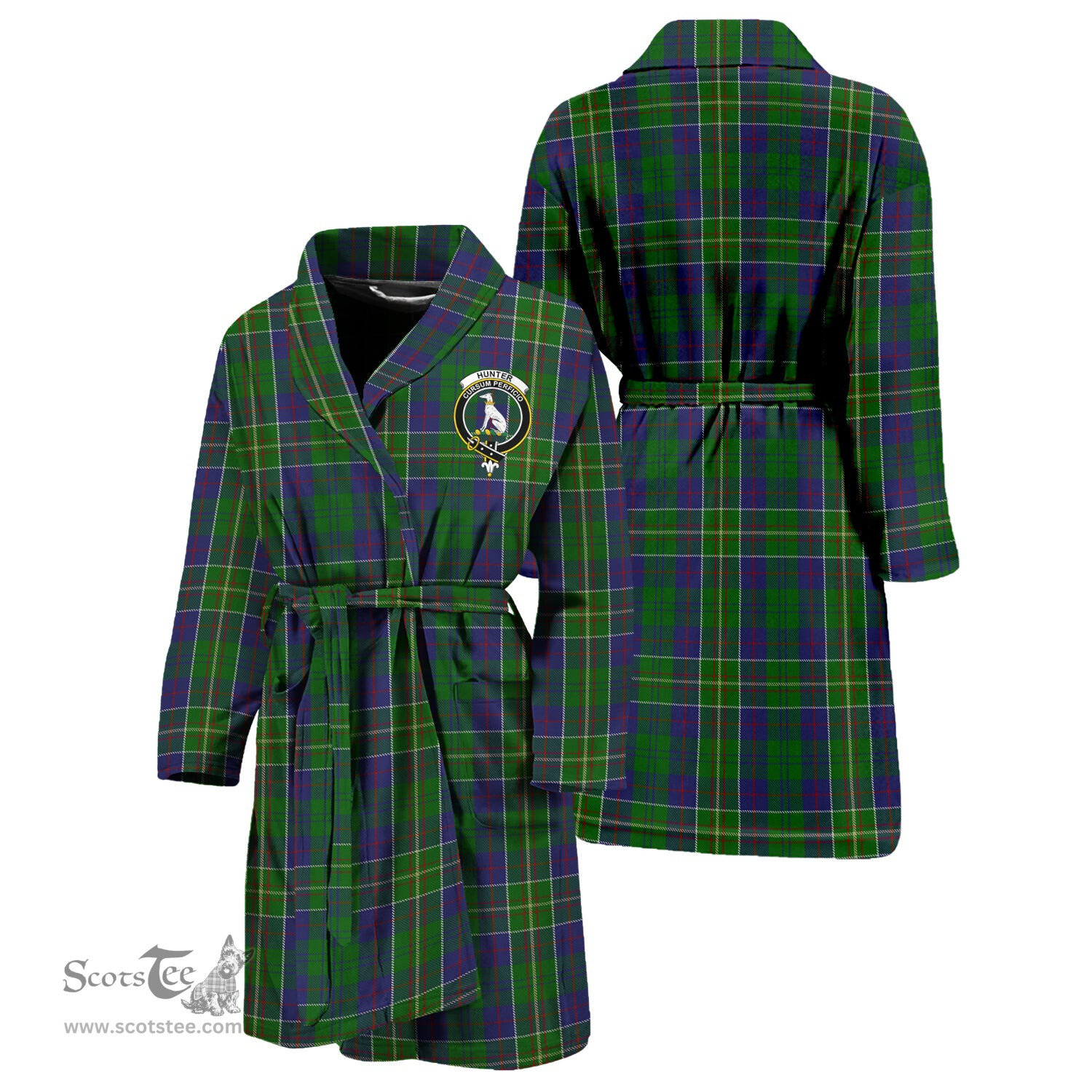 Scottish Hunter of Hunterston Clan Family Crest Tartan Bathrobe