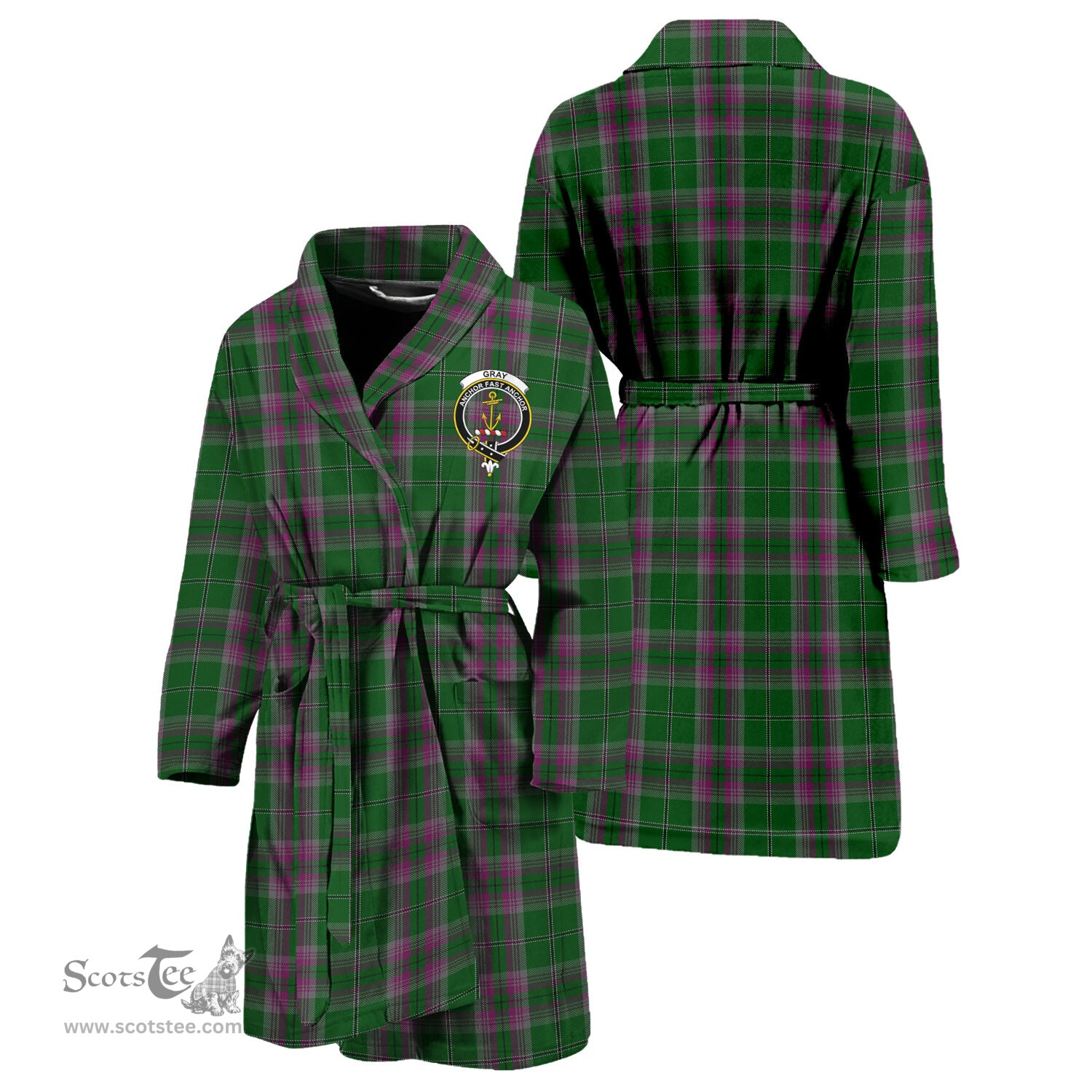 Scottish Gray Hunting Clan Family Crest Tartan Bathrobe