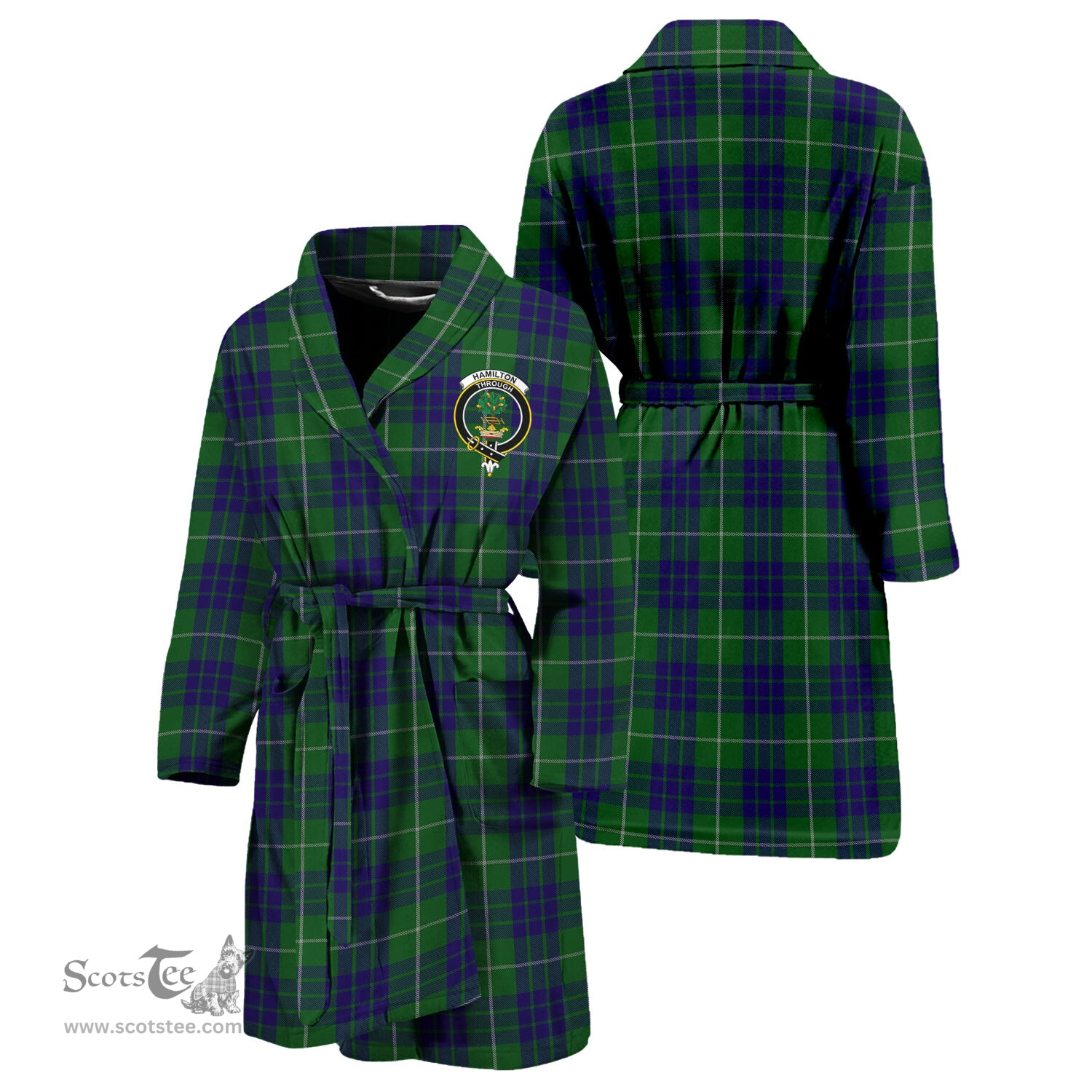 Scottish Hamilton Green Hunting Clan Family Crest Tartan Bathrobe