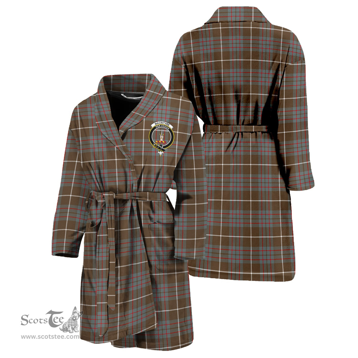 Scottish MacIntyre Hunting Weathered Clan Family Crest Tartan Bathrobe