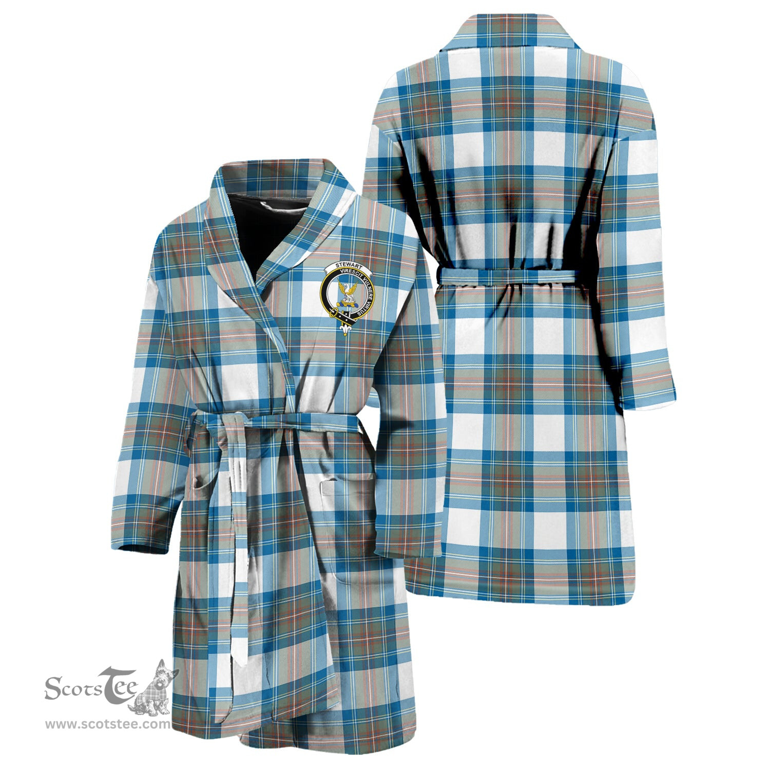 Scottish Stewart Muted Blue Clan Family Crest Tartan Bathrobe
