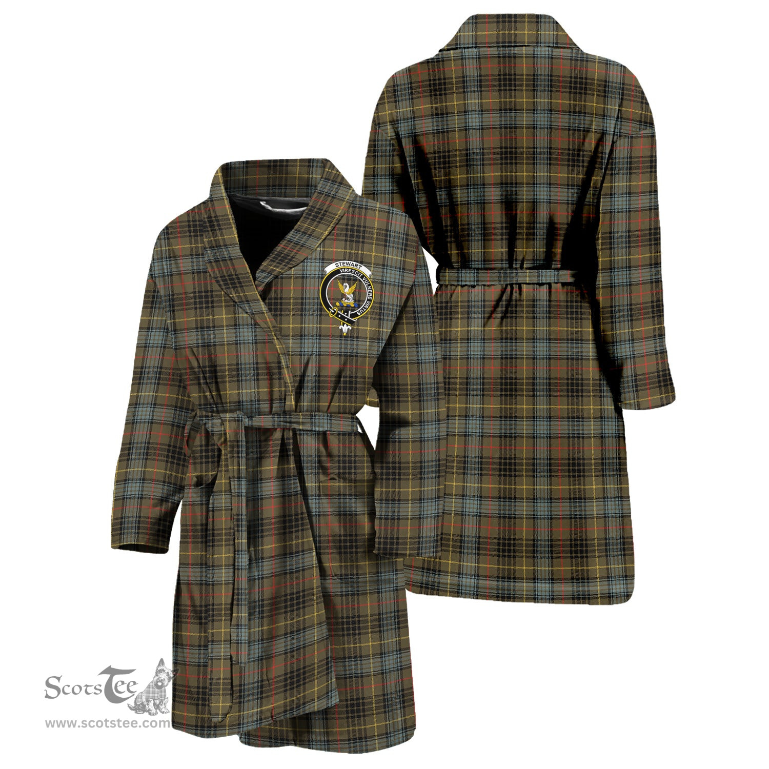 Scottish Stewart Hunting Weathered Clan Family Crest Tartan Bathrobe