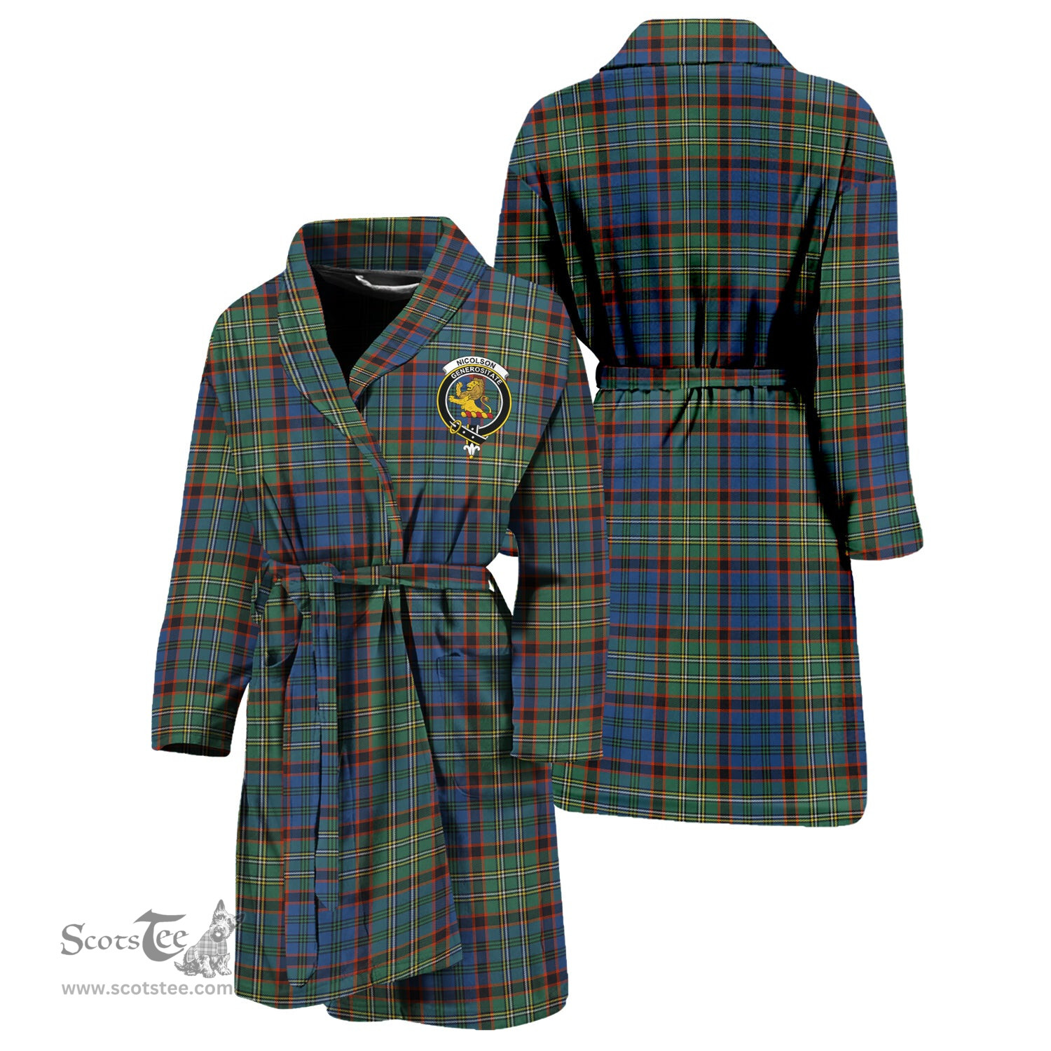 Scottish Nicolson Hunting Ancient Clan Family Crest Tartan Bathrobe