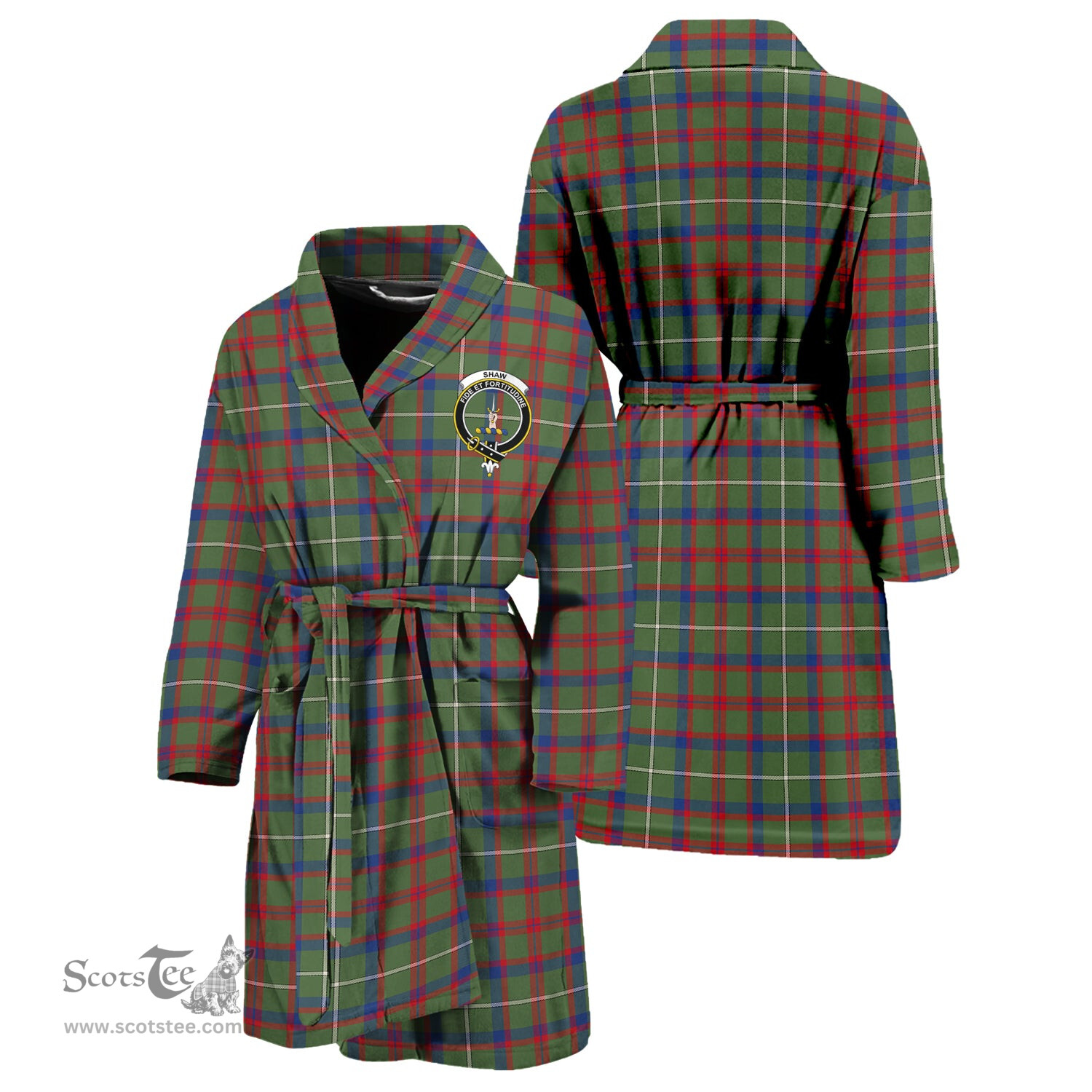 Scottish Shaw Green Modern Clan Family Crest Tartan Bathrobe