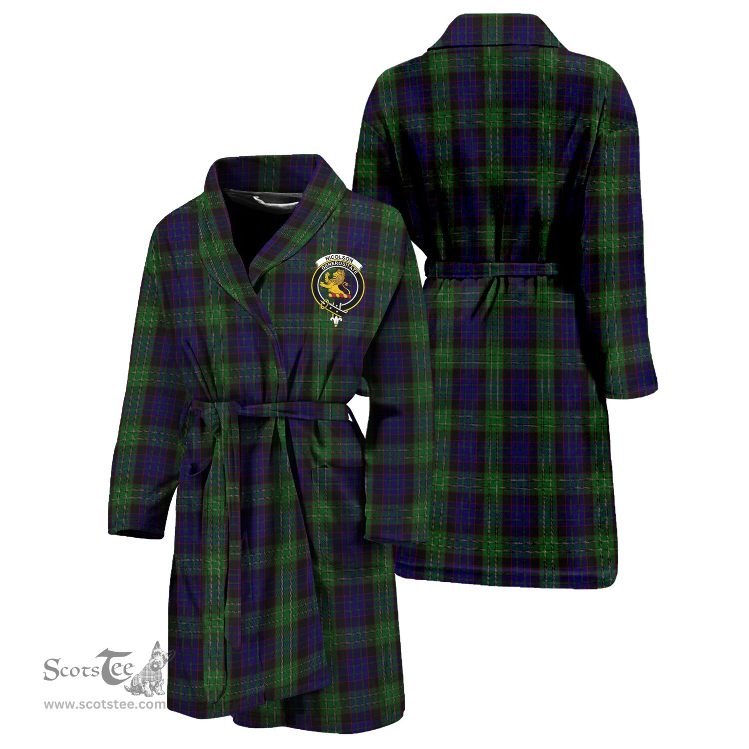 Scottish Nicolson Green Hunting Clan Family Crest Tartan Bathrobe