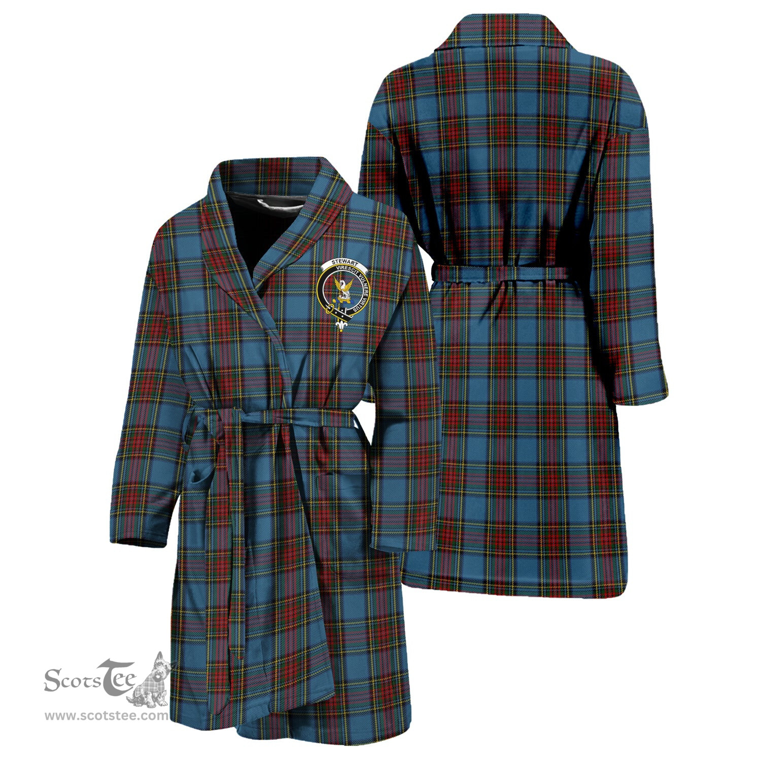 Scottish Stewart Royal Blue Clan Family Crest Tartan Bathrobe