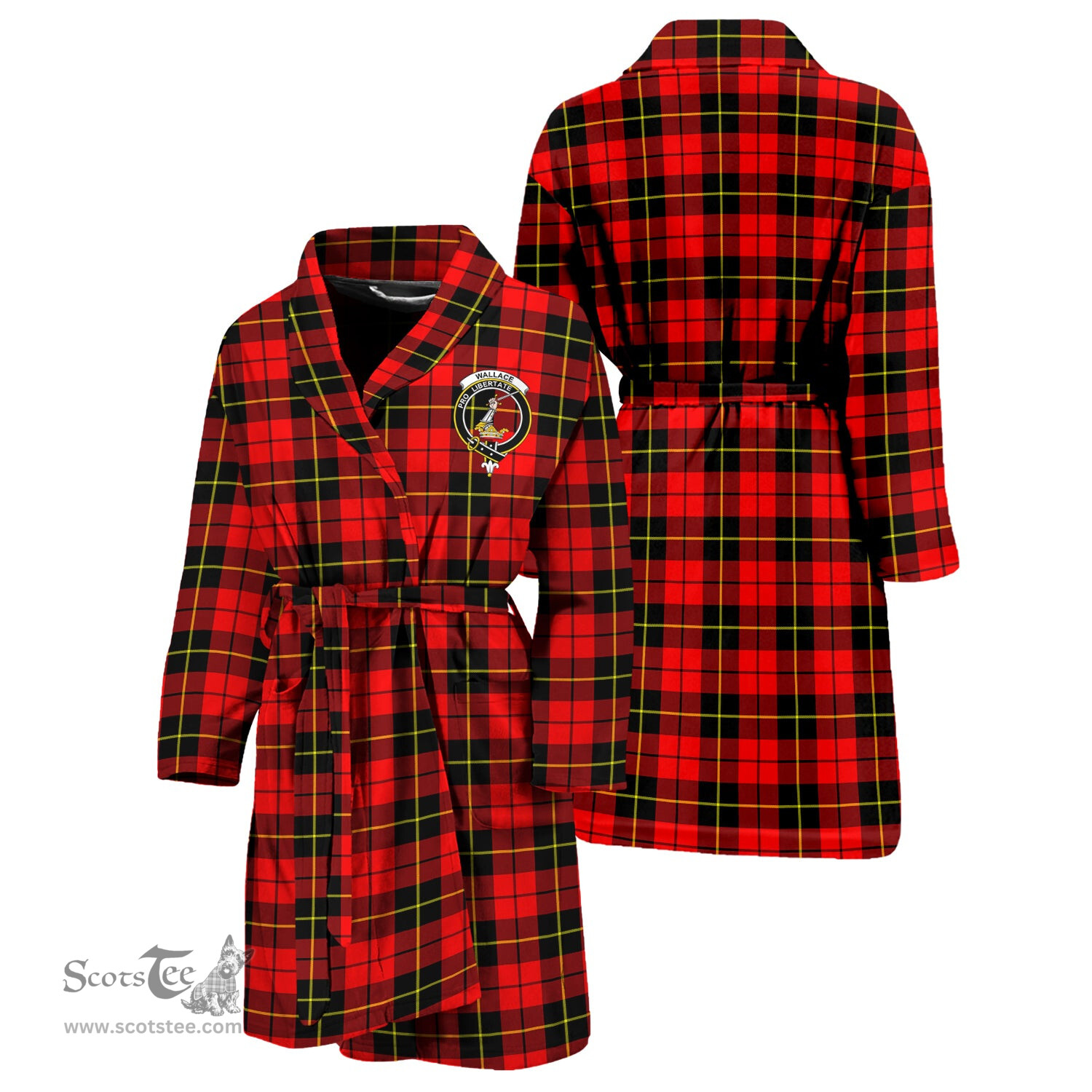 Scottish Wallace Hunting Red Clan Family Crest Tartan Bathrobe