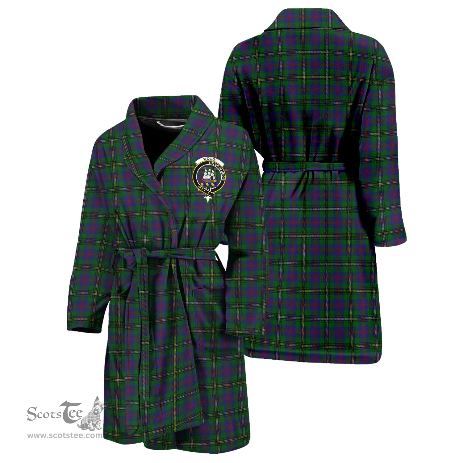 Scottish Wood Clan Family Crest Tartan Bathrobe