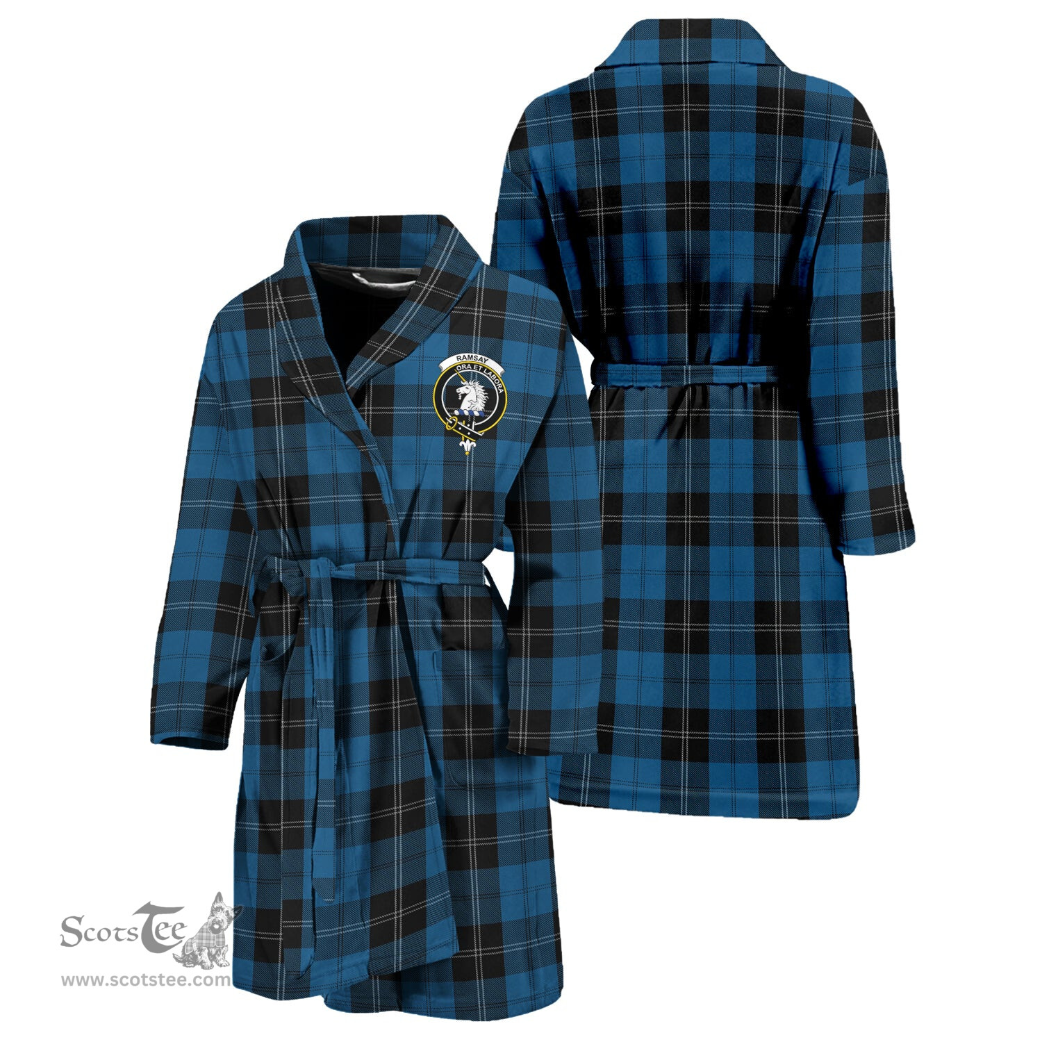 Scottish Ramsay Blue Hunting Clan Family Crest Tartan Bathrobe