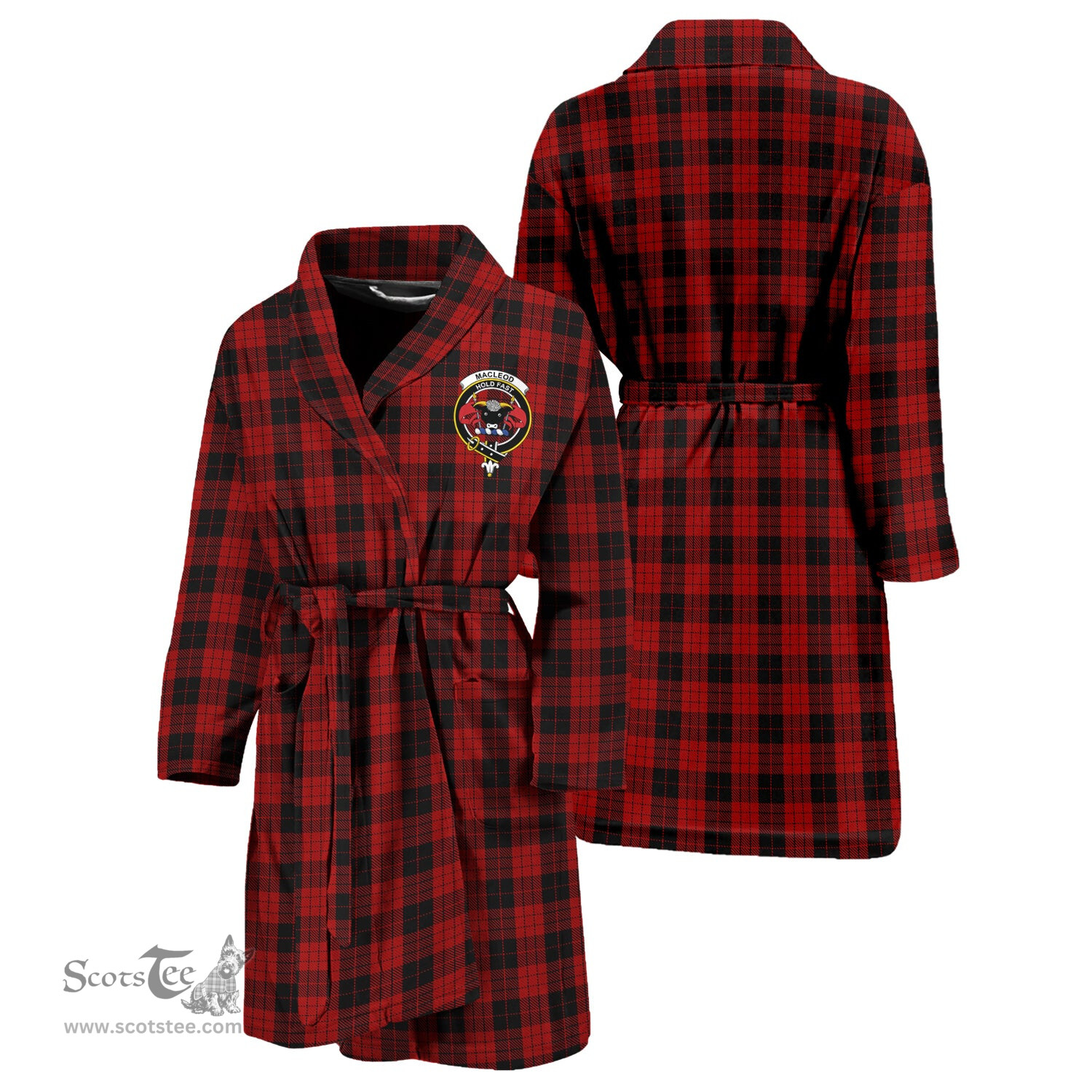 Scottish MacLeod Black and Red Clan Family Crest Tartan Bathrobe