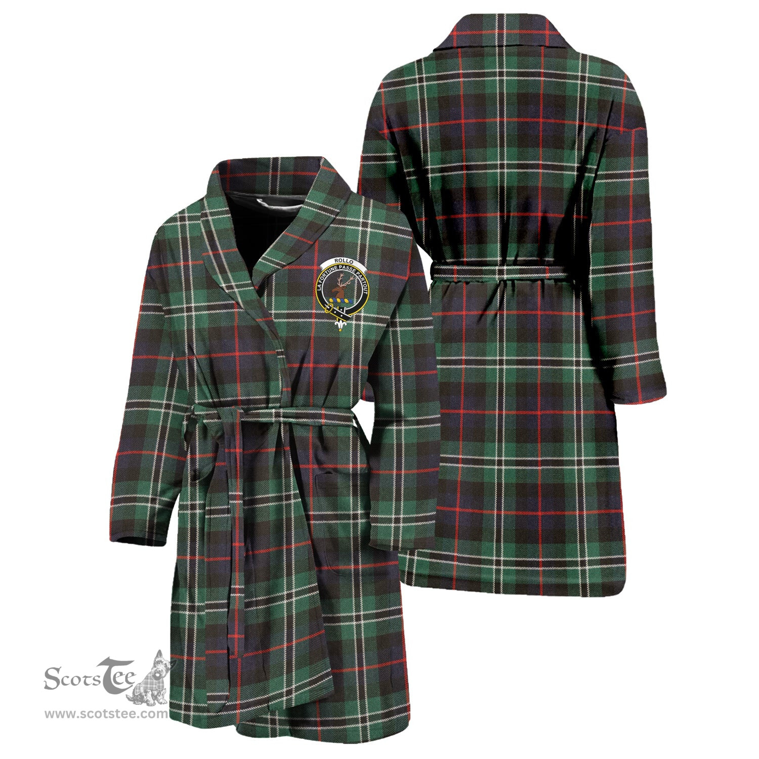 Scottish Rollo Hunting Clan Family Crest Tartan Bathrobe