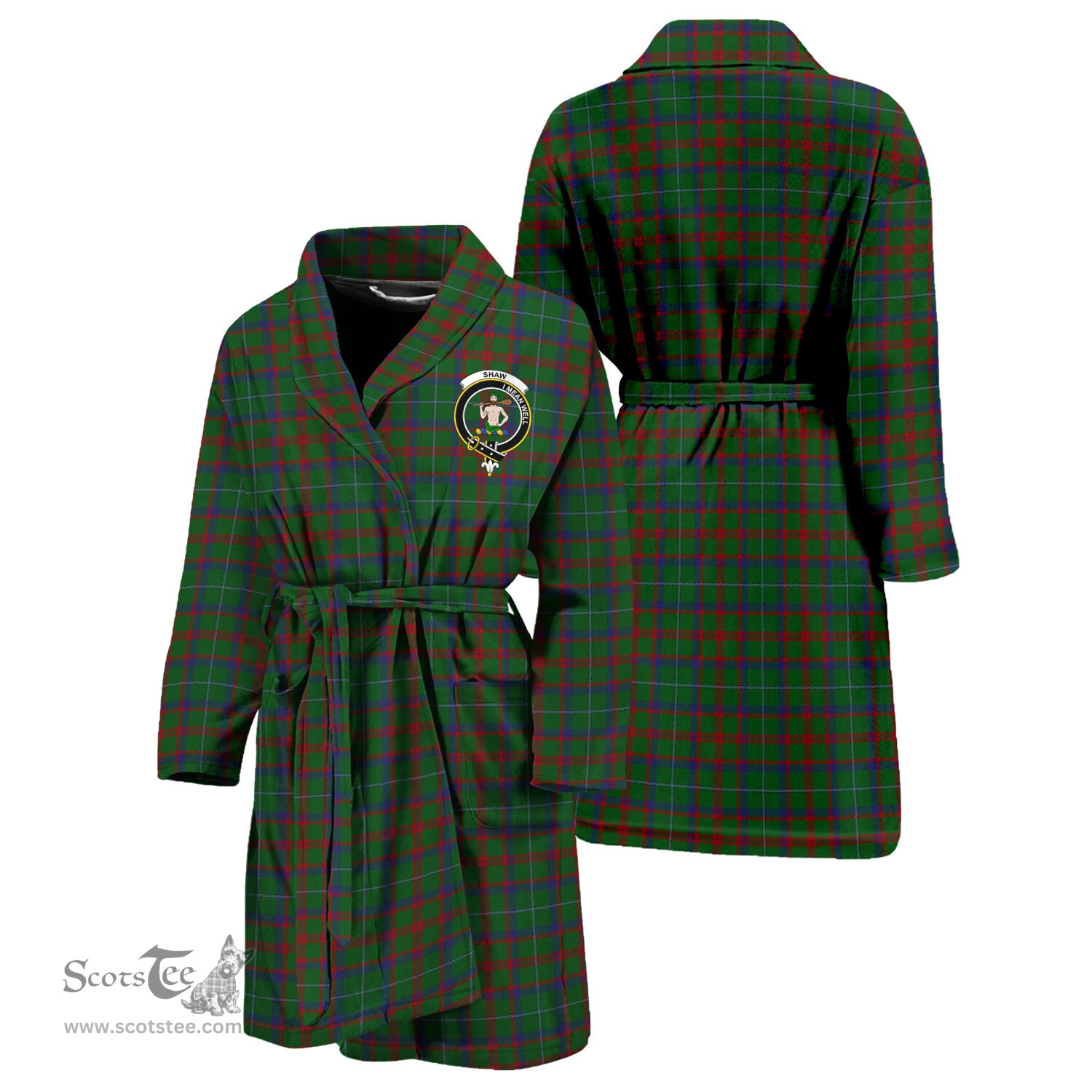 Scottish Shaw of Tordarroch Green Hunting Clan Family Crest Tartan Bathrobe