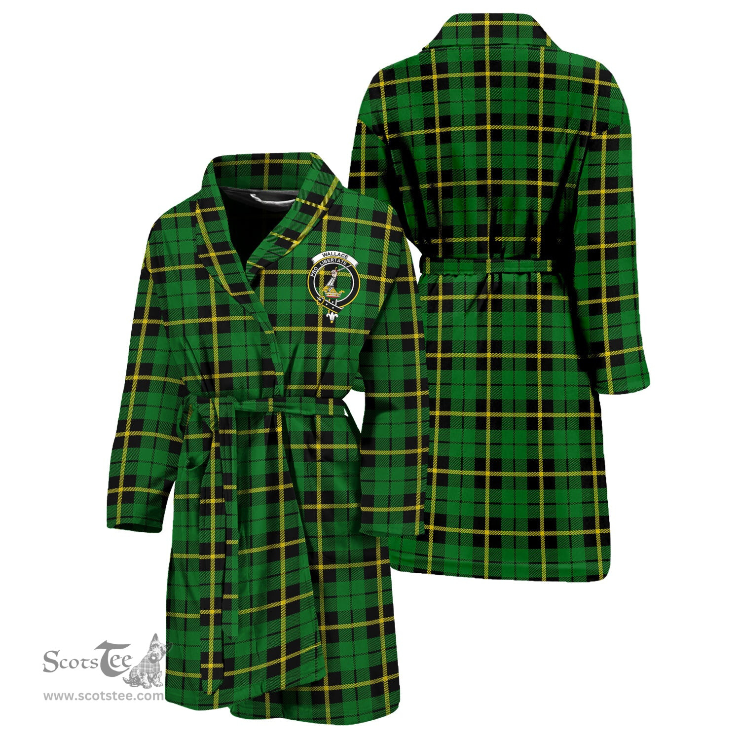Scottish Wallace Hunting Green Clan Family Crest Tartan Bathrobe
