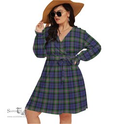 Scottish Baird Modern Clan Tartan Womens V-neck Dress With Waistband Tartan Dress Plus Size