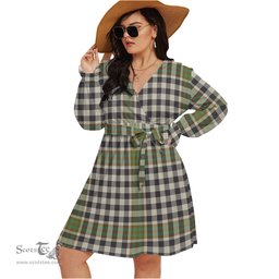 Scottish Burns Check Clan Tartan Womens V-neck Dress With Waistband Tartan Dress Plus Size