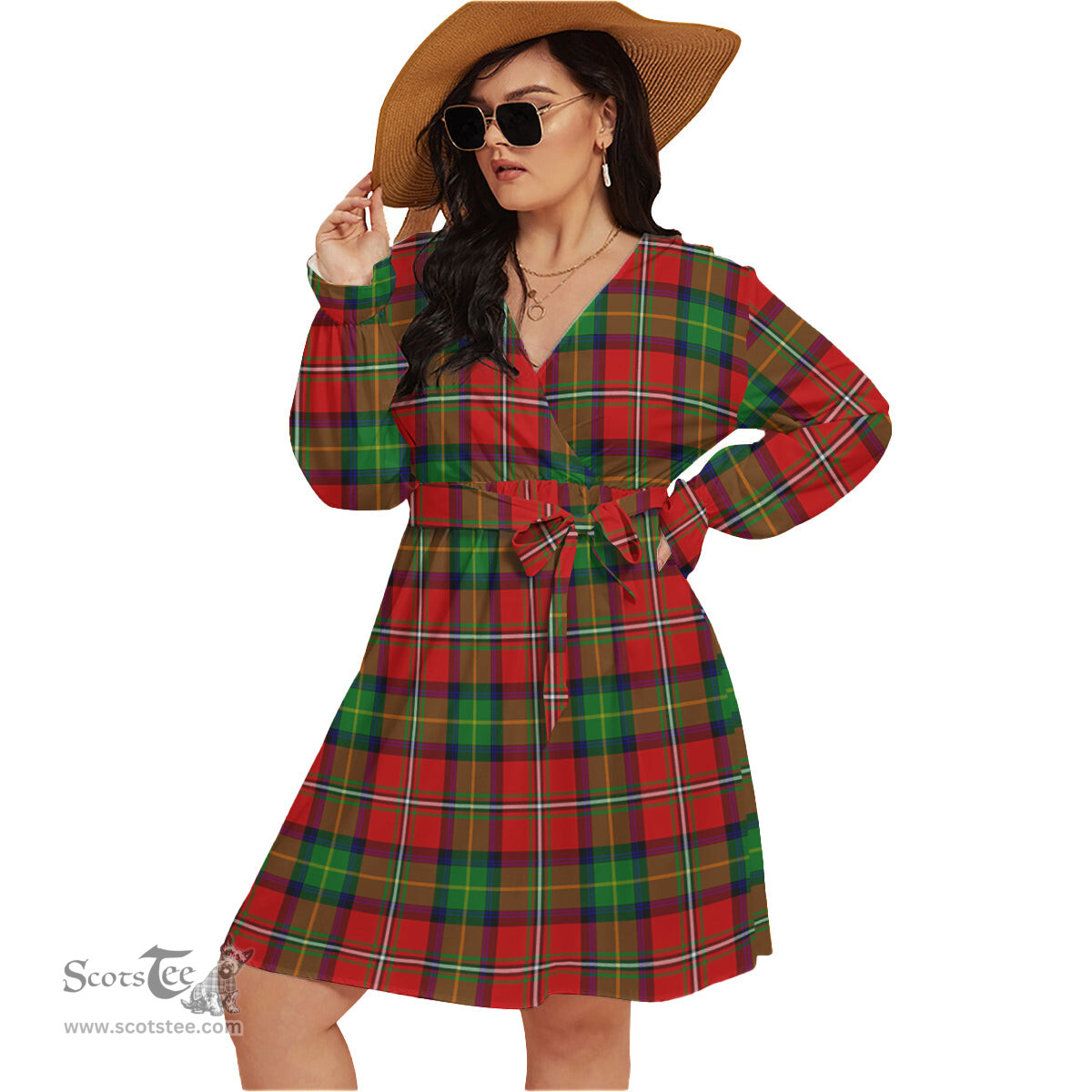 Scottish Boyd Modern Clan Tartan Womens V-neck Dress With Waistband Tartan Dress Plus Size