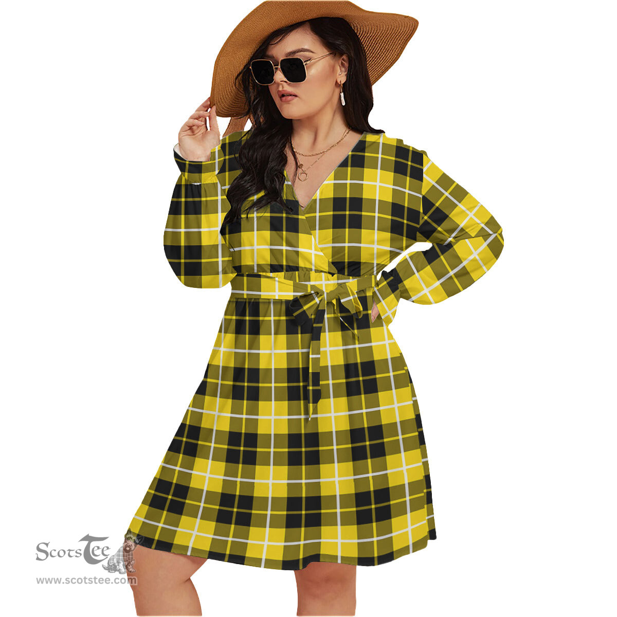 Scottish Barclay Dress Modern Clan Tartan Womens V-neck Dress With Waistband Tartan Dress Plus Size