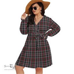 Scottish Borthwick Clan Tartan Womens V-neck Dress With Waistband Tartan Dress Plus Size