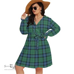 Scottish Armstrong Ancient Clan Tartan Womens V-neck Dress With Waistband Tartan Dress Plus Size