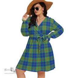 Scottish Barclay Hunting Ancient Clan Tartan Womens V-neck Dress With Waistband Tartan Dress Plus Size