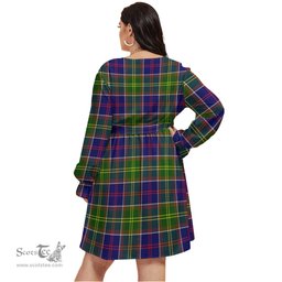 Scottish Arnott Clan Tartan Womens V-neck Dress With Waistband Tartan Dress Plus Size