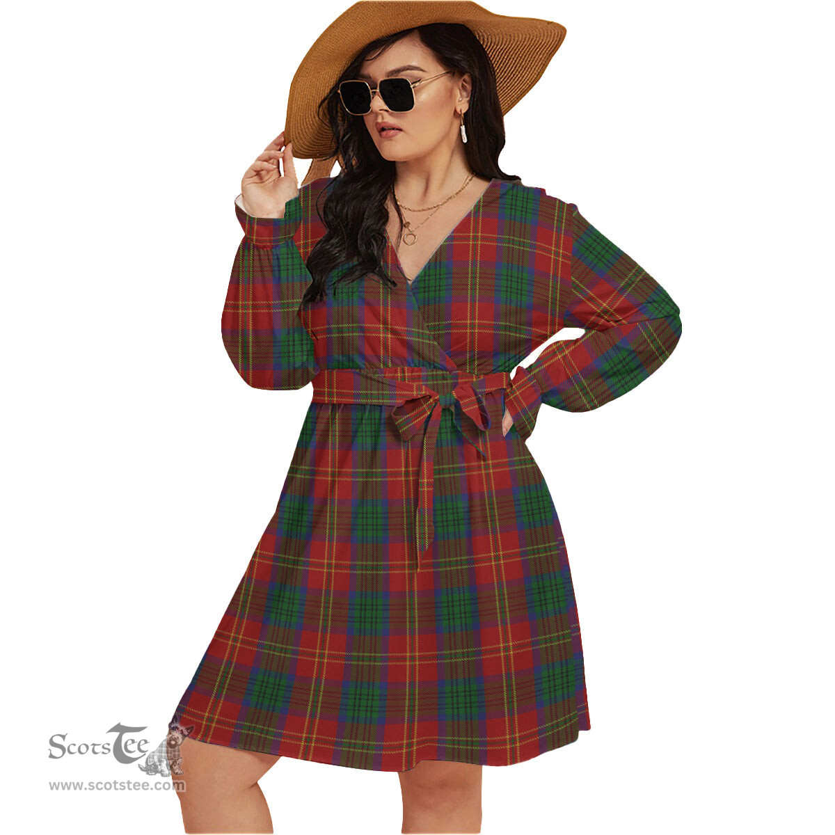 Scottish Connolly Dress Clan Tartan Womens V-neck Dress With Waistband Tartan Dress Plus Size