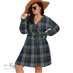 Scottish Colquhoun Dress Clan Tartan Womens V-neck Dress With Waistband Tartan Dress Plus Size