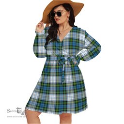 Scottish Campbell Dress Clan Tartan Womens V-neck Dress With Waistband Tartan Dress Plus Size