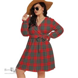 Scottish Cumming Modern Clan Tartan Womens V-neck Dress With Waistband Tartan Dress Plus Size