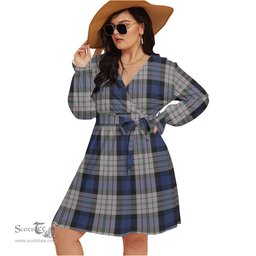 Scottish Ferguson Dress Clan Tartan Womens V-neck Dress With Waistband Tartan Dress Plus Size