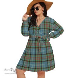 Scottish Cathcart Clan Tartan Womens V-neck Dress With Waistband Tartan Dress Plus Size