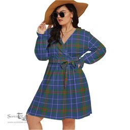 Scottish Edmonstone Clan Tartan Womens V-neck Dress With Waistband Tartan Dress Plus Size