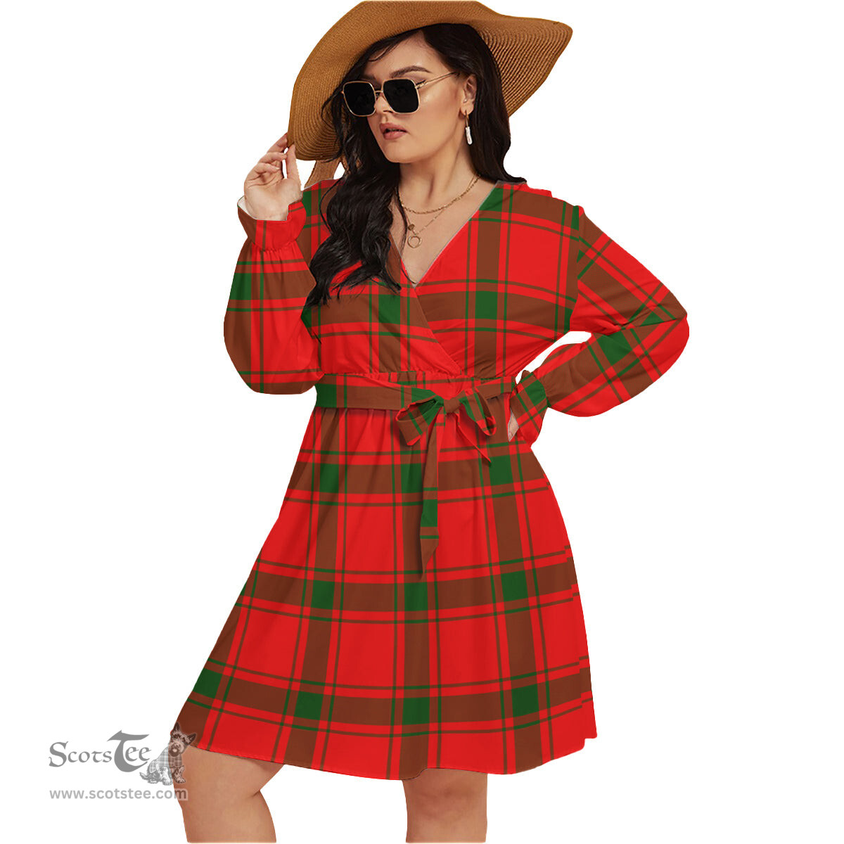 Scottish Darroch Clan Tartan Womens V-neck Dress With Waistband Tartan Dress Plus Size