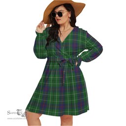 Scottish Duncan Clan Tartan Womens V-neck Dress With Waistband Tartan Dress Plus Size