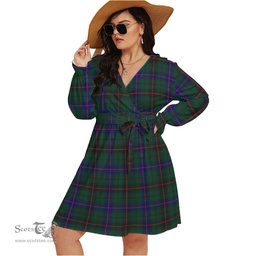 Scottish Davidson Modern Clan Tartan Womens V-neck Dress With Waistband Tartan Dress Plus Size