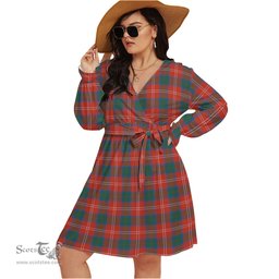 Scottish Chisholm Ancient Clan Tartan Womens V-neck Dress With Waistband Tartan Dress Plus Size