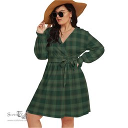 Scottish Donachie of Brockloch Hunting Clan Tartan Womens V-neck Dress With Waistband Tartan Dress Plus Size