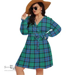 Scottish Flower Of Scotland Clan Tartan Womens V-neck Dress With Waistband Tartan Dress Plus Size