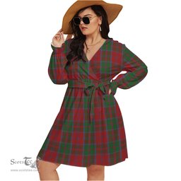 Scottish Drummond Clan Tartan Womens V-neck Dress With Waistband Tartan Dress Plus Size